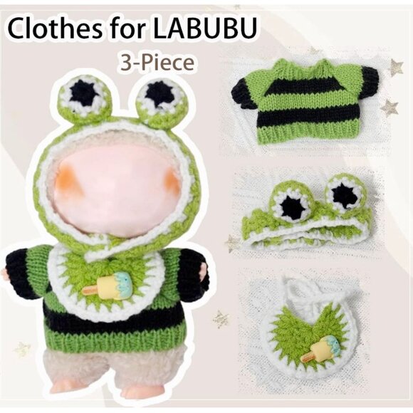 Labubu Clothes Plush Doll Clothes, for Kimmon Mimon Puppy Suit with Hat & Croche - Picture 7 of 8
